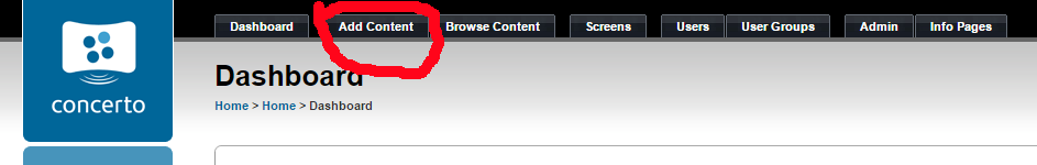 Click on the 'Add Content' tab to begin.