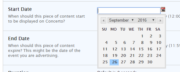 A mini calendar will pop up for you to use when you click a date field.
