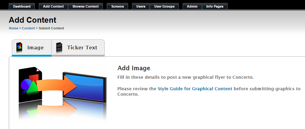 Choose a button to either add an image or ticker text.